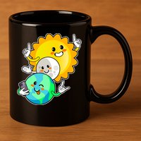 Funny Cute Total Solar Eclipse Earth Moon Sun Selfie 11oz C Handle Ceramic Mug