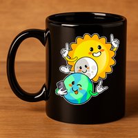 Funny Cute Total Solar Eclipse Earth Moon Sun Selfie 11oz C Handle Ceramic Mug