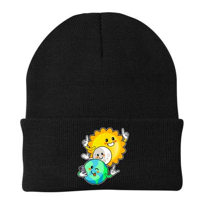Funny Cute Total Solar Eclipse Earth Moon Sun Selfie Knit Cap Winter Beanie