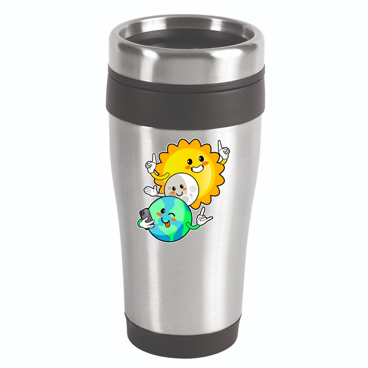Funny Cute Total Solar Eclipse Earth Moon Sun Selfie 16oz Travel Tumbler