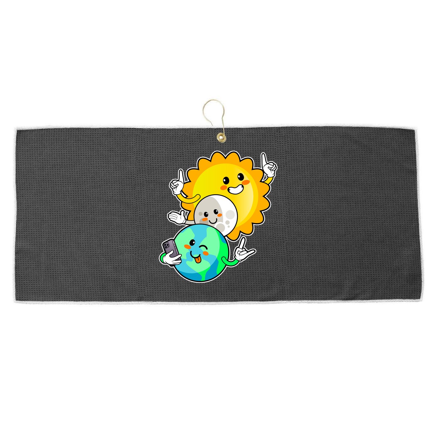 Funny Cute Total Solar Eclipse Earth Moon Sun Selfie Large Microfiber Waffle Golf Towel