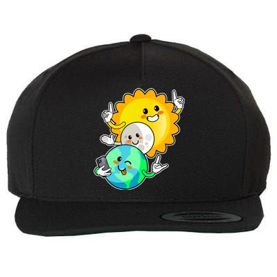 Funny Cute Total Solar Eclipse Earth Moon Sun Selfie Wool Snapback Cap