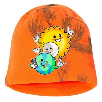 Funny Cute Total Solar Eclipse Earth Moon Sun Selfie Kati - Camo Knit Beanie