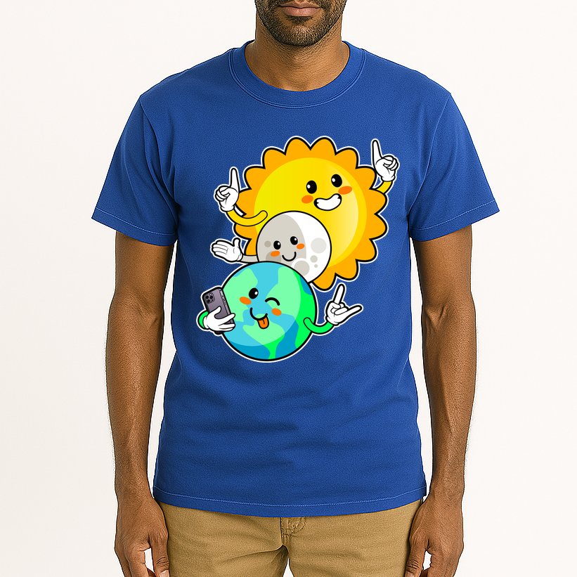 Funny Cute Total Solar Eclipse Earth Moon Sun Selfie Tall T-Shirt