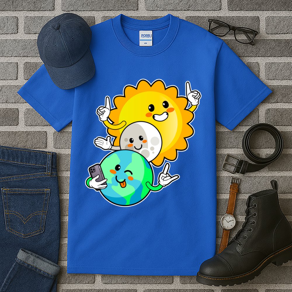 Funny Cute Total Solar Eclipse Earth Moon Sun Selfie Tall T-Shirt