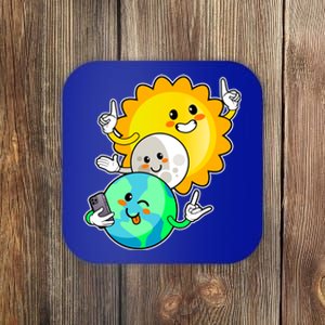 Funny Cute Total Solar Eclipse Earth Moon Sun Selfie Coaster