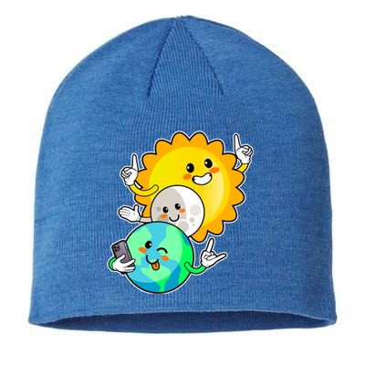 Funny Cute Total Solar Eclipse Earth Moon Sun Selfie Sustainable Beanie