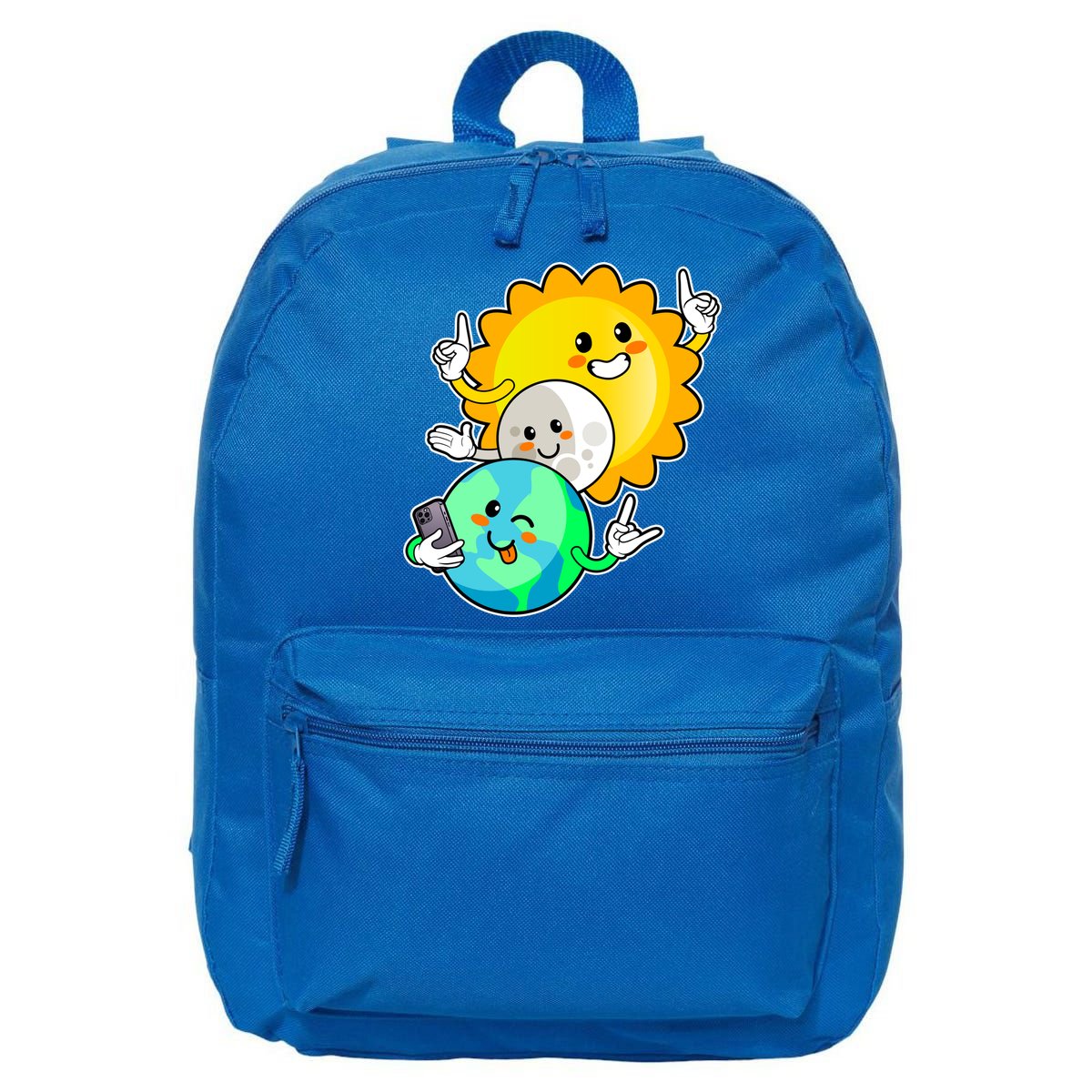 Funny Cute Total Solar Eclipse Earth Moon Sun Selfie 16 in Basic Backpack