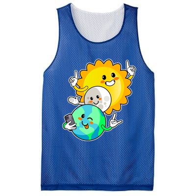Funny Cute Total Solar Eclipse Earth Moon Sun Selfie Mesh Reversible Basketball Jersey Tank