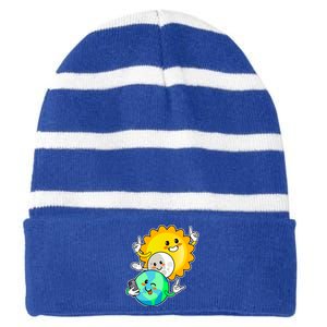 Funny Cute Total Solar Eclipse Earth Moon Sun Selfie Striped Beanie with Solid Band