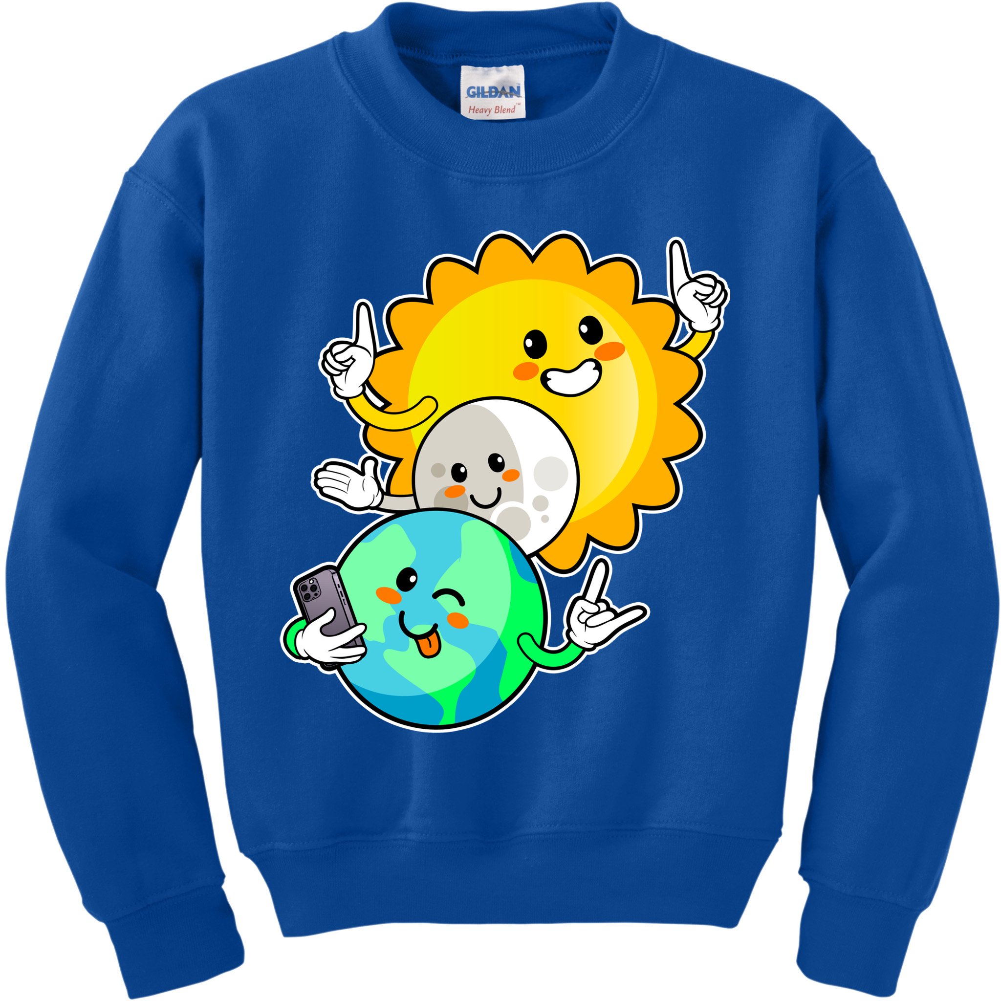 Funny Cute Total Solar Eclipse Earth Moon Sun Selfie Kids Sweatshirt