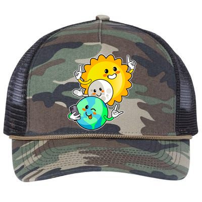 Funny Cute Total Solar Eclipse Earth Moon Sun Selfie Retro Rope Trucker Hat Cap