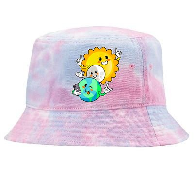 Funny Cute Total Solar Eclipse Earth Moon Sun Selfie Tie-Dyed Bucket Hat