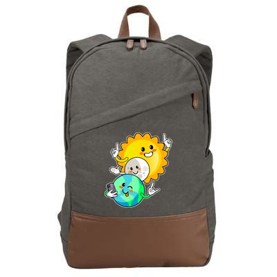 Funny Cute Total Solar Eclipse Earth Moon Sun Selfie Cotton Canvas Backpack