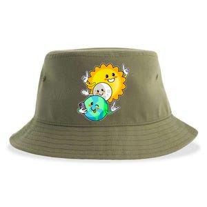 Funny Cute Total Solar Eclipse Earth Moon Sun Selfie Sustainable Bucket Hat