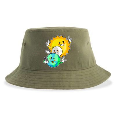 Funny Cute Total Solar Eclipse Earth Moon Sun Selfie Sustainable Bucket Hat