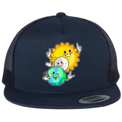 Funny Cute Total Solar Eclipse Earth Moon Sun Selfie Flat Bill Trucker Hat