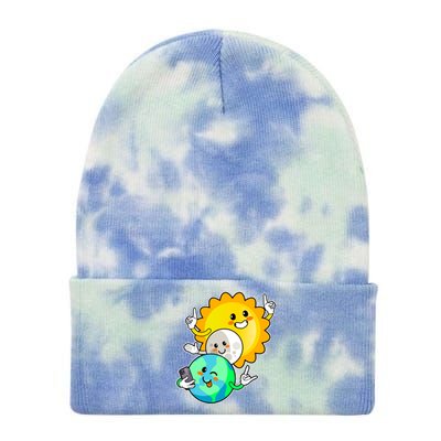 Funny Cute Total Solar Eclipse Earth Moon Sun Selfie Tie Dye 12in Knit Beanie