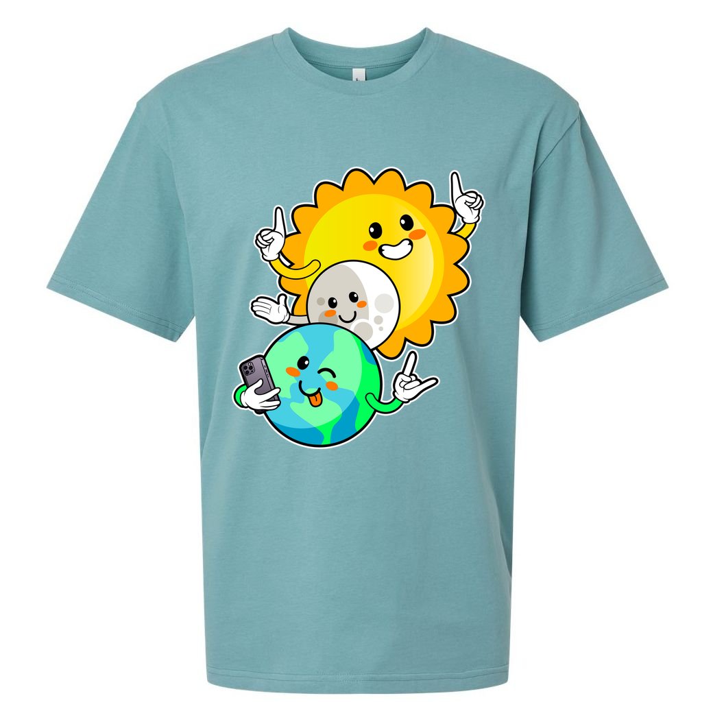 Funny Cute Total Solar Eclipse Earth Moon Sun Selfie Sueded Cloud Jersey T-Shirt