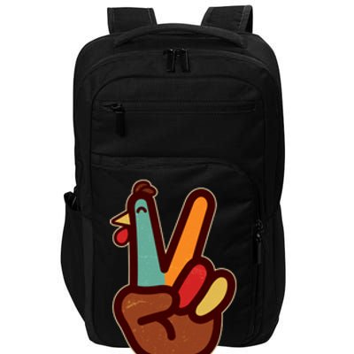 Funny Cute Thanksgiving Hand Turkey Peace Sign Impact Tech Backpack