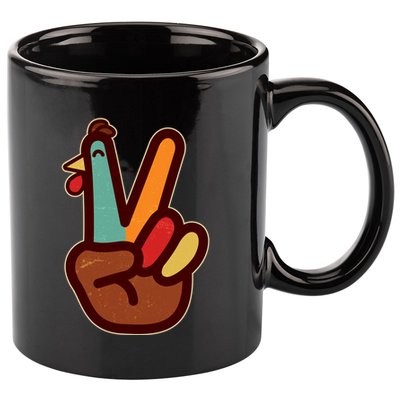 Funny Cute Thanksgiving Hand Turkey Peace Sign 11oz C Handle Ceramic Mug