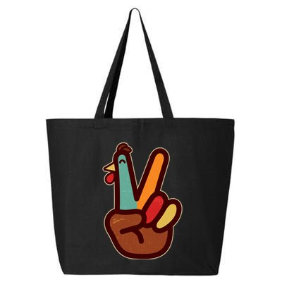 Funny Cute Thanksgiving Hand Turkey Peace Sign 25L Jumbo Tote
