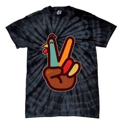 Funny Cute Thanksgiving Hand Turkey Peace Sign Tie-Dye T-Shirt