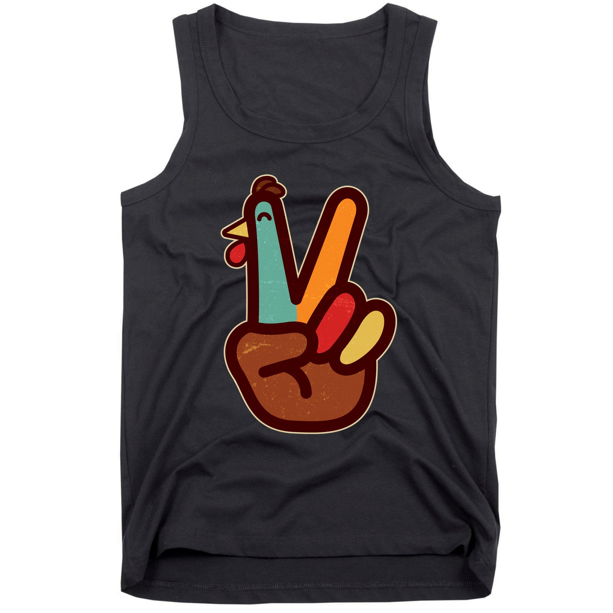Funny Cute Thanksgiving Hand Turkey Peace Sign Tank Top