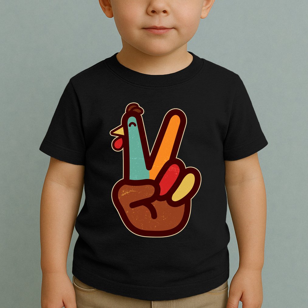 Funny Cute Thanksgiving Hand Turkey Peace Sign Toddler T-Shirt