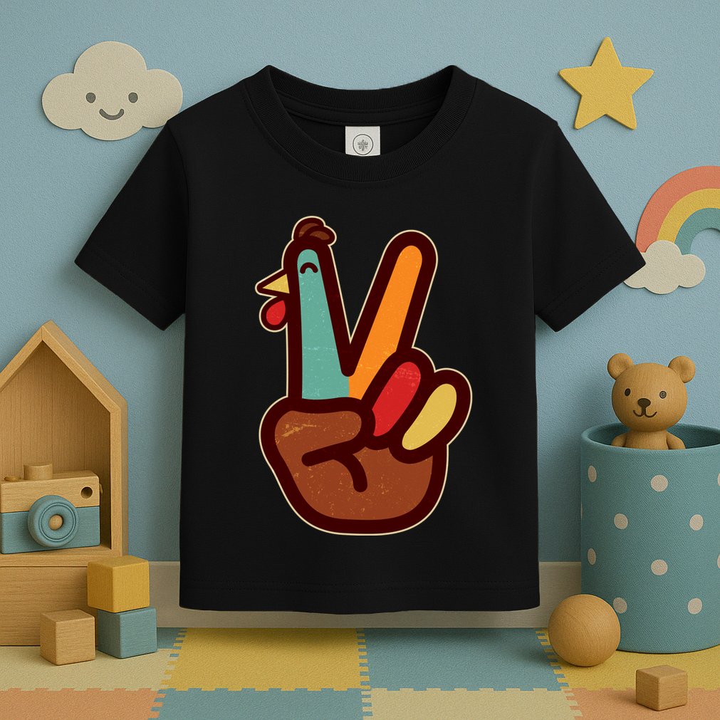 Funny Cute Thanksgiving Hand Turkey Peace Sign Toddler T-Shirt