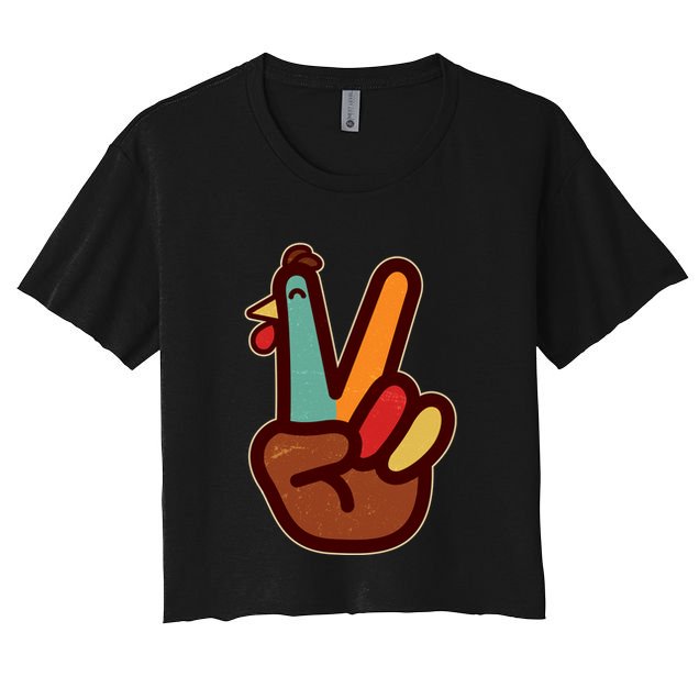 Funny Cute Thanksgiving Hand Turkey Peace Sign Crop Top