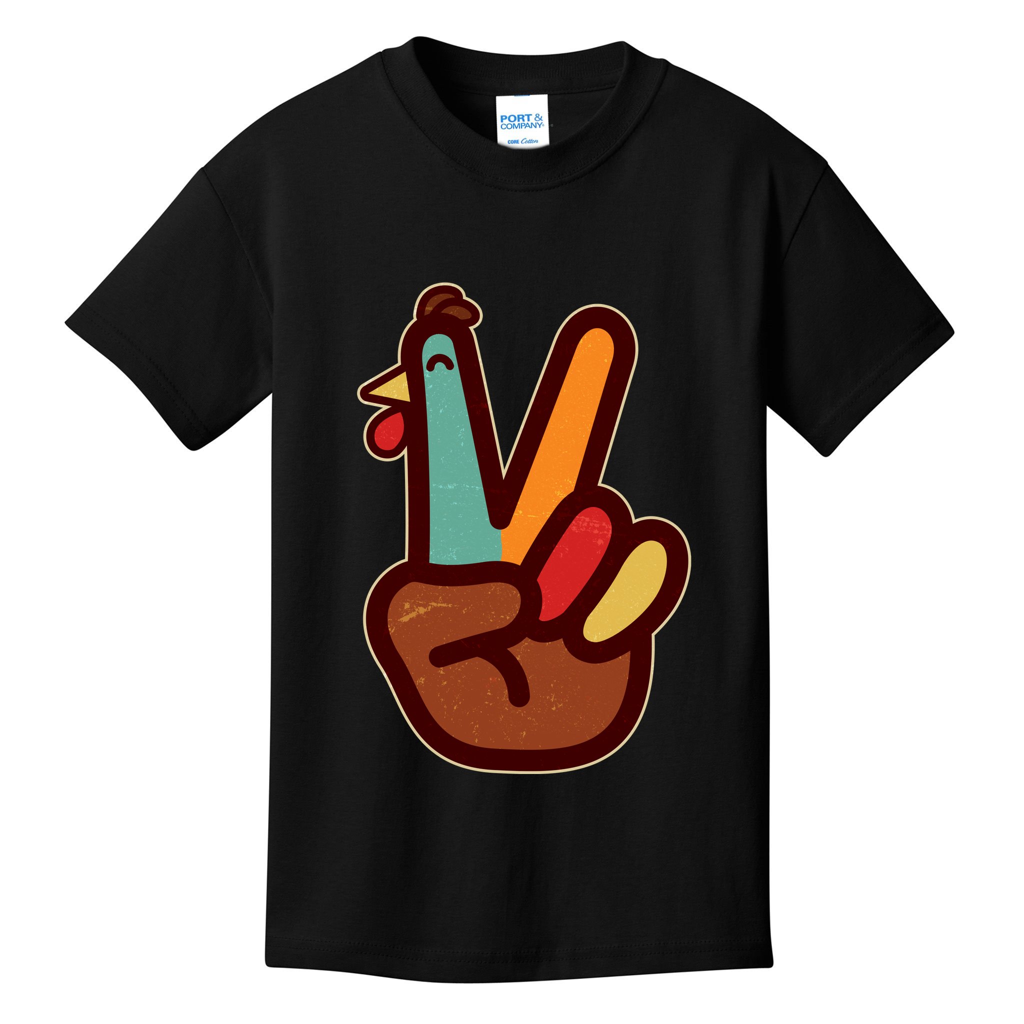 Funny Cute Thanksgiving Hand Turkey Peace Sign Kids T-Shirt