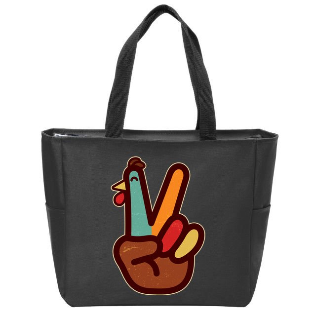 Funny Cute Thanksgiving Hand Turkey Peace Sign Zip Tote Bag