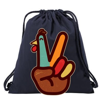 Funny Cute Thanksgiving Hand Turkey Peace Sign Drawstring Bag