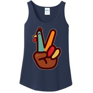 Funny Cute Thanksgiving Hand Turkey Peace Sign Ladies Essential Tank