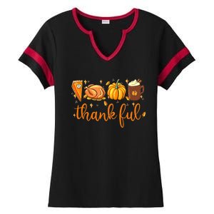 Funny Cute Thankful Happy Turkey Day Thanksgiving Pumpkin Spice Ladies Halftime Notch Neck Tee