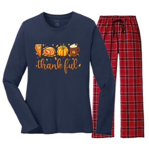 Funny Cute Thankful Happy Turkey Day Thanksgiving Pumpkin Spice Women's Long Sleeve Flannel Pajama Set 