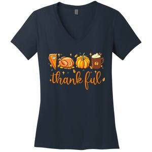 Funny Cute Thankful Happy Turkey Day Thanksgiving Pumpkin Spice Women's V-Neck T-Shirt