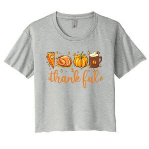 Funny Cute Thankful Happy Turkey Day Thanksgiving Pumpkin Spice Women's Crop Top Tee