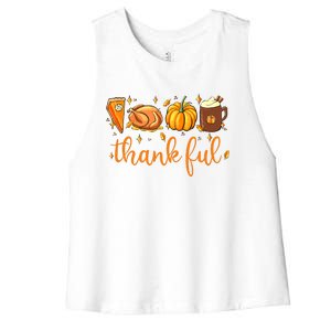 Funny Cute Thankful Happy Turkey Day Thanksgiving Pumpkin Spice Women's Racerback Cropped Tank