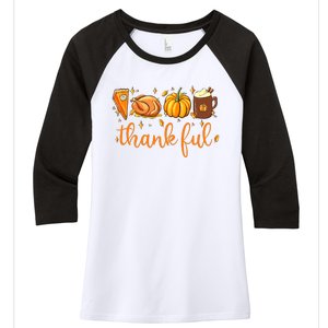 Funny Cute Thankful Happy Turkey Day Thanksgiving Pumpkin Spice Women's Tri-Blend 3/4-Sleeve Raglan Shirt