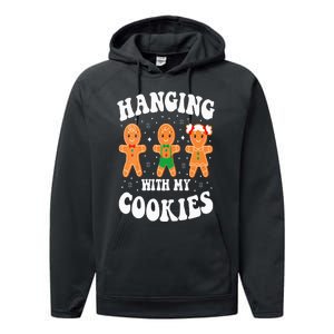 Funny Christmas Teacher Gingerbread Hanging With My Cookies Performance Fleece Hoodie