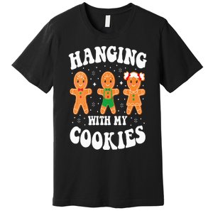 Funny Christmas Teacher Gingerbread Hanging With My Cookies Premium T-Shirt