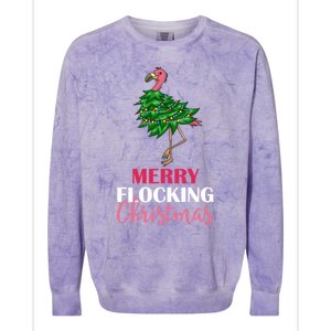 Flamingo Christmas Tree Merry Flocking Christmas Funny Pun Gift Colorblast Crewneck Sweatshirt