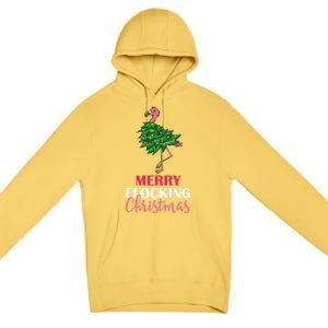 Flamingo Christmas Tree Merry Flocking Christmas Funny Pun Gift Premium Pullover Hoodie