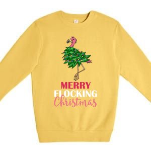 Flamingo Christmas Tree Merry Flocking Christmas Funny Pun Gift Premium Crewneck Sweatshirt