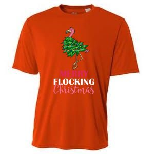 Flamingo Christmas Tree Merry Flocking Christmas Funny Pun Gift Cooling Performance Crew T-Shirt