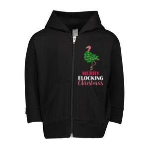 Flamingo Christmas Tree Merry Flocking Christmas Funny Pun Gift Toddler Zip Fleece Hoodie