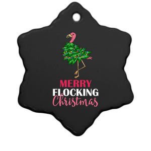 Flamingo Christmas Tree Merry Flocking Christmas Funny Pun Gift Ceramic Star Ornament