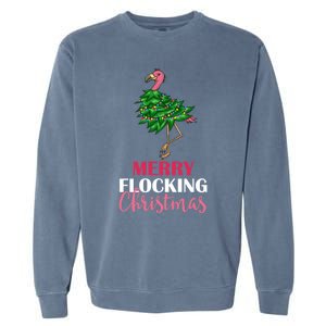 Flamingo Christmas Tree Merry Flocking Christmas Funny Pun Gift Garment-Dyed Sweatshirt